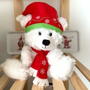 Plush Teddy Bear / White Christmas Teddy Bear / Polar Bear / Holiday Polar Bear.